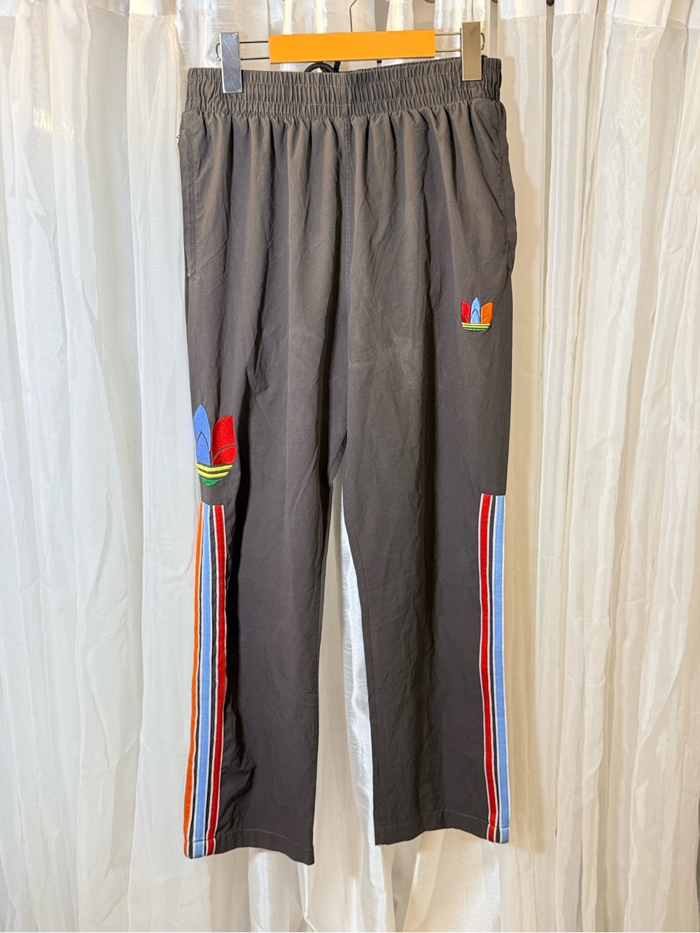 adidas Black Sweatpants with Multicolor Trefoil and Side Stripes